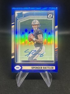 2024 Donruss Optic #289 Spencer Rattler /99 Blue Prizm RC Rated Rookie Auto Card