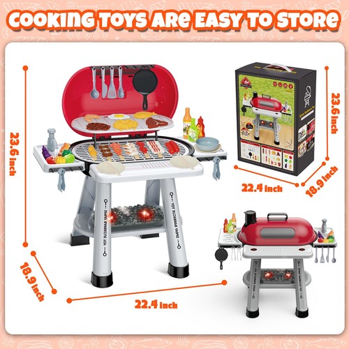 68 Pcs Toy BBQ Grill Set for Kids, with Light, Sound & Play Food, Kids Grill ... - Picture 4 of 6