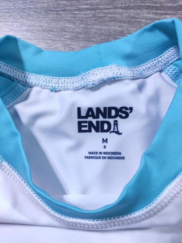 Lands End Shirt Boys Medium 8 White Shark Rash Guard Swim Shirt Kids - Picture 2 of 7