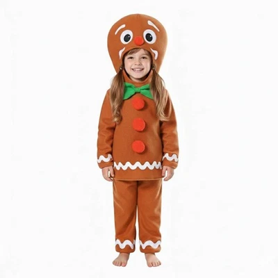 I LOVE FANCY DRESS LTD Kids Gingerbread Man Christmas Costume Top Hood Trousers Festive Xmas Outfit
