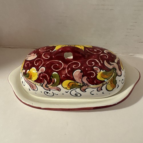 Tuscany Italian Pottery Tuscan Sunflower Butter Dish Made In Italy - Picture 3 of 6