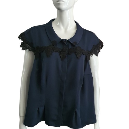 Modcloth Blue Blouse Top Size 2XL Black Lace Accent - Picture 14 of 14