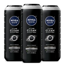 NIVEA Men Active Clean Body Wash with Natural Charcoal for Normal to Oily Skin,