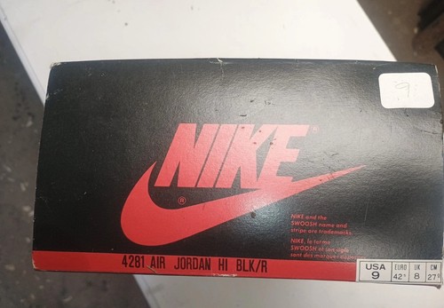 1985 1986 Nike Air Michael Jordan I 1 OG Black Red Box Only Gr. 9 No Lid