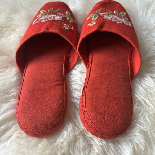 Handmade Embroidered Floral Women’s Chinese Slippers Sz 7 Red Ballet Flat Shoes - Bild 4 von 7