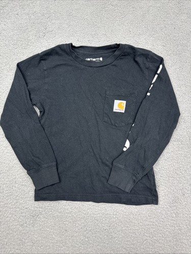 Carhartt Boys Shirt Long Sleeve Tee Black Loose Fit Logo Crew Neck S 4-6 - Picture 14 of 24