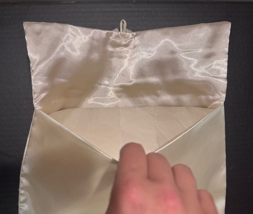 Vintage große formelle Abend Braut Clutch elfenbein Spitze Satin Handtasche Knopfverschluss - Bild 15 von 17