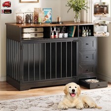 48'' Dog Cage Furniture Farmhouse Heavy Duty Dog Kennel w/ Bowl  Drawers NEW