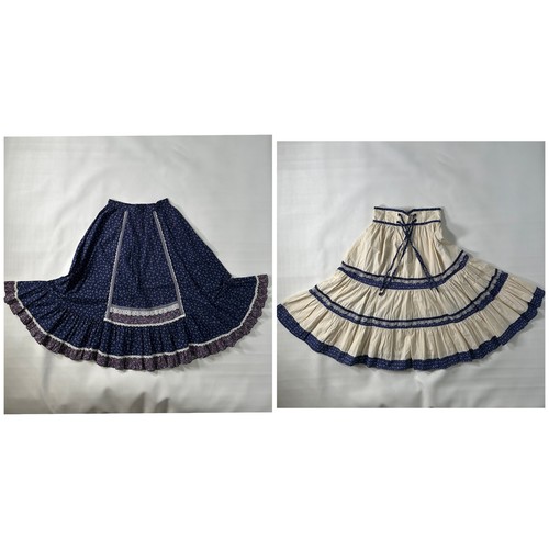 2! Vintage Gunne Sax Jessicas Gunnies Boho Prärie Maxirock blau Blumen Stufen Spitze - Bild 1 von 24