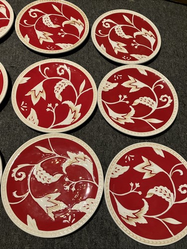 Fitz & Floyd Red Town & Country Salat Dessert Teller Weihnachten 11er Set - Bild 2 von 7