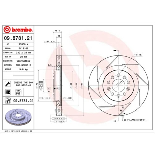 Brake disc Brembo 09.8781.21, rear, vented, slotted, high carbonization... - Picture 4 of 4