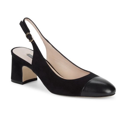 Stuart Weitzman Loraina Black Suede Leather Cap Toe Slingback Pumps Women’s 9.5 - Picture 1 of 12