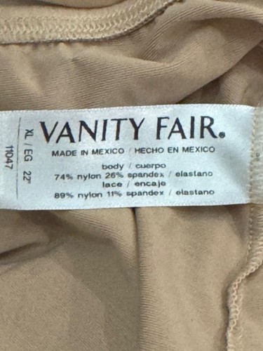 VTG 90’s Vanity Fair Beige Nylon Wide Floral Scallop Laced Hem Slit Half Slip XL - Picture 12 of 13
