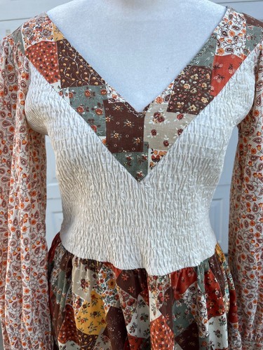 Vintage Denise L Patchwork Print Prairie Fit and Flare Kleid Boho S/M - Bild 3 von 6