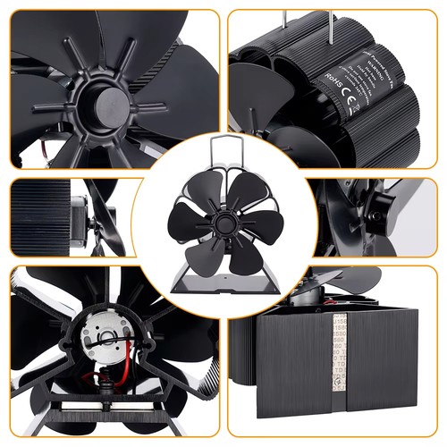6 Flügel Kaminofen Ventilator Stromloser Herd Lüfter Kaminrohr Lüfter Gebläse - Bild 7 von 15