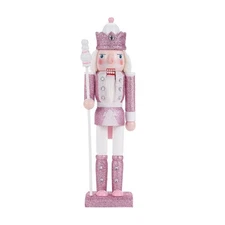 12'' Pink Nutcracker Soldier King Wooden Christmas Vintage Decor Gift Cute NEW