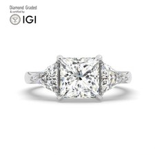 Princess Diamond Trilogy Ring 18k White Gold Labgrown 4.65 Ct Solitaire