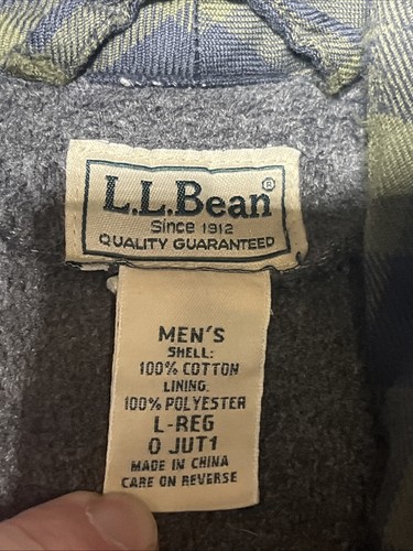 LL BEAN Morgenmantel Herren L Flanell Scotch kariert Fleece gefüttert Bademantel grün & marine - Bild 10 von 13