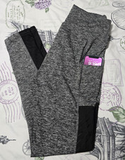 Shein Womens Yoga Legging Black/Grey Workout Pants M w/pockets Breathable sides