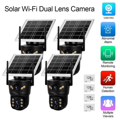 Solar Security Dual Lens Camera Home 6MP Wifi Wireless IP Cam PTZ CCTV 128G Card