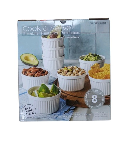 Cook & Serve by overandback Ramekins Set di 8 bianco 10 once ogni nuovo con scatola - Foto 2 di 4