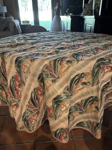Austin Horn Round Tablecloth Pink Green Pumpkins Tassels - Bild 2 von 9