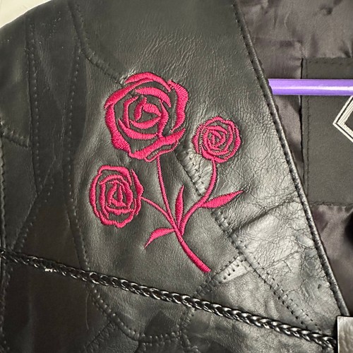 NWT Diamond Plate Buffalo Leather Vest Embroidered Roses Womens Size 5XL - Picture 6 of 7