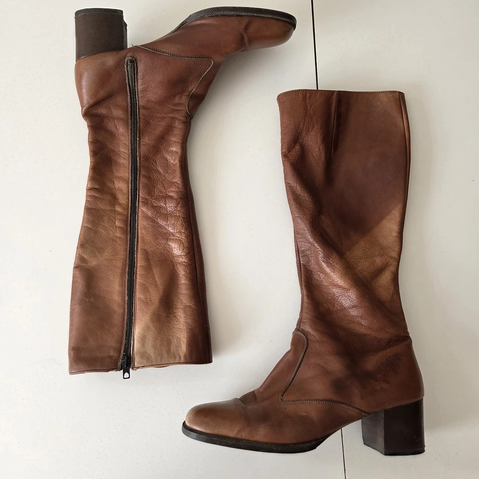 De Colección Años 60 70 Para Mujer 10 Botas Hasta la Rodilla Tacón Bloque Bandolino Retro Boho Go Go Mod Foto 2 de 4