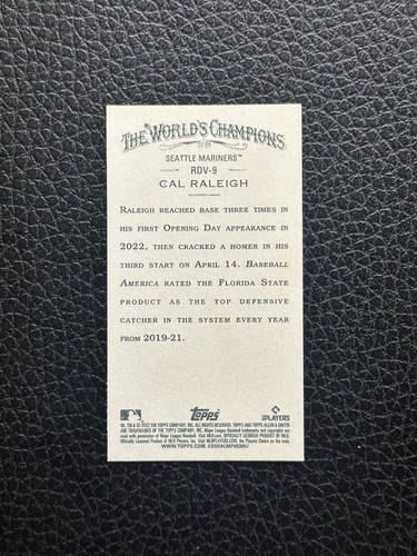 Mini radiocontrol Cal Raleigh 2022 Topps Allen & Ginter RDV-9 Rookie Design Variation - Imagen 2 de 2