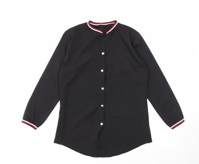 Getragen Damen Schwarz Polyester Basic Knopfleiste Größe M Rundhals