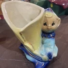 Shawnee Pottery Vintage Pixie Elf with Calais Lily Planter Vase Gold Detail