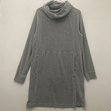 Athleta Velour Cowl Neck Dress Light Grey Size L Heather Front Pockets