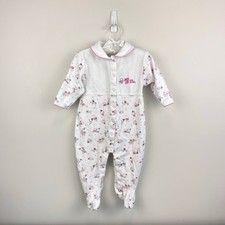 Vintage OshKosh B'gosh Pink White Alphabet Mouse Footie Coverall 6-9 Months