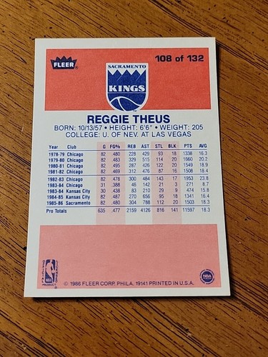 1986-87 Fleer - Reggie Theus #108 Pack Fresh - Picture 7 of 7