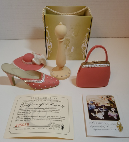 Classic Couture High Fashion Miniature Shoe Hat Purse Set Pink Rhinestones 1999 - Picture 8 of 18