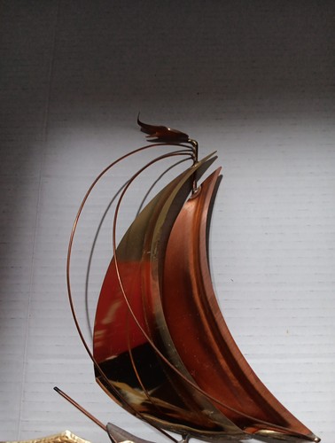 Vintage Mid Century Sailboats Metal Wall Art | Copper and Brass VTG MCM Modern - Picture 3 of 6