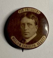 RARE WILLIAM RANDOLPH HEARST Pin Button 1904 President Hopeful Roosevelt Sephia