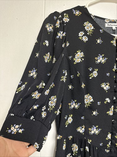 Reformation Laylin Kleid Blumen Gänseblümchen kurze Puffärmel Mini Größe 6 - Bild 3 von 9