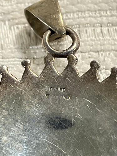 Vintage Native American Signed FD 925 Petit Point Turquoise Drop Pendant -- 2791 - Picture 4 of 9