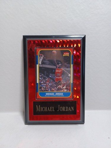 Michael Jordan Red Cracked Ice Card Plaque With REPLICA 1988 Fleer Rookie Card. - Picture 1 of 5