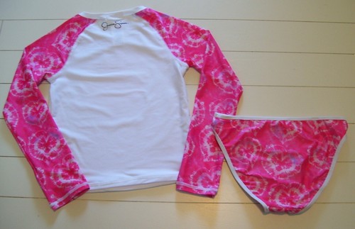 Girls Jessica Simpson 2 Pc LS Rash Guard Tie Dye Heart Shirt Bikini Swimsuit 14 - Picture 4 of 4