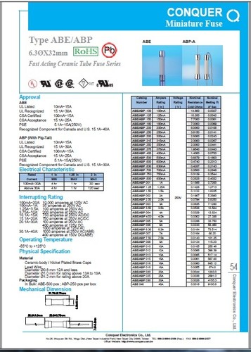 5cv Conquer ABP 30A 250V Fusibile Piombo Ceramica 6,3x30mm Azione Rapida ABP030 - Foto 3 di 4