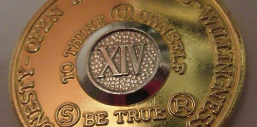 Alcoholics Anonymous 14 Year AA Gold Bi plate Medallion Coin token Chip Sober - Picture 4 of 7