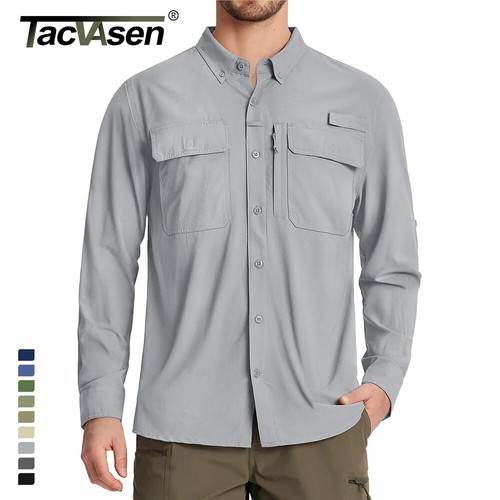 UPF 50+ Sun Fishing Shirts Men's Quick Long Sleeve Shirts Hiking Cargo Shirts - Picture 2 of 30