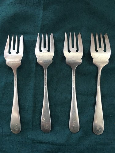 4 tenedores para ensaladas de plata esterlina Rose by Stieff 6" reliquia vintage cubiertos mono - Imagen 2 de 2