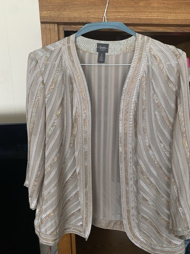 Chico's Travelers Collections Gilded Strip Jacket 3/4 Sleeve Size 2 med large - Picture 1 of 3