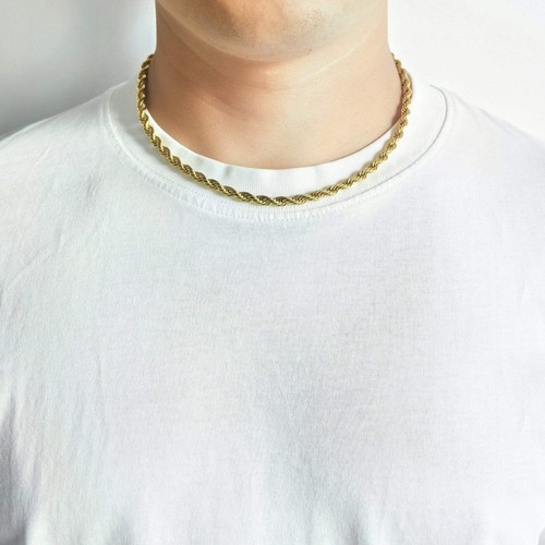 Men's 5mm Gold Plated Steel 18-24 Inch Round Rope Wheat Chain Necklace - Picture 9 of 12