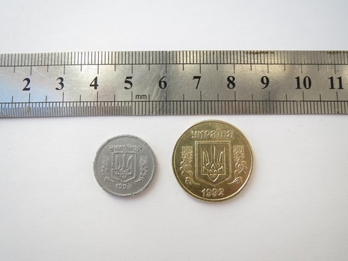 Errors coins of Ukraine: 50 kopecks (English coinage), 2 kopecks aluminum.