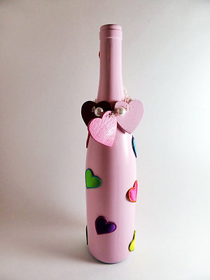 Valentine S Day Pink Wine Bottle Decor W Patches And Wooden