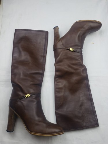 Braune knielange Damenstiefel aus Leder Größe 6,5 von SALORD JOVER hergestellt in Spanien - Bild 2 von 6